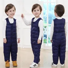 Boys Warm Pants Girls Down Strap Trousers Bib warm Pant Children Duck Down Winter Pants baby