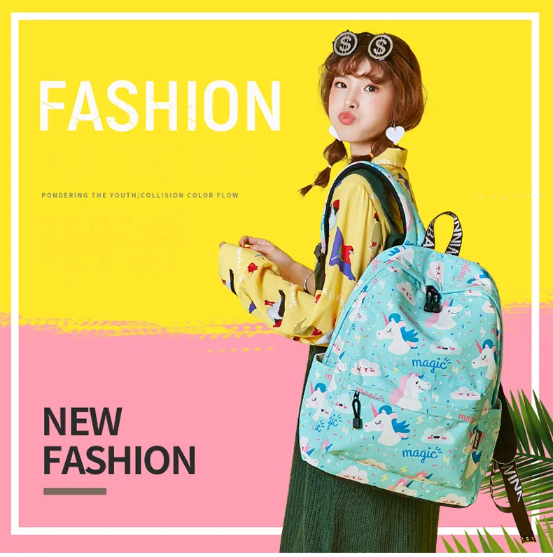 WINNER Women Backpack Unicorn Cute School Printing Backpack Bookbag School Bags For Teenage Girls Mochila Travel Softback (19)