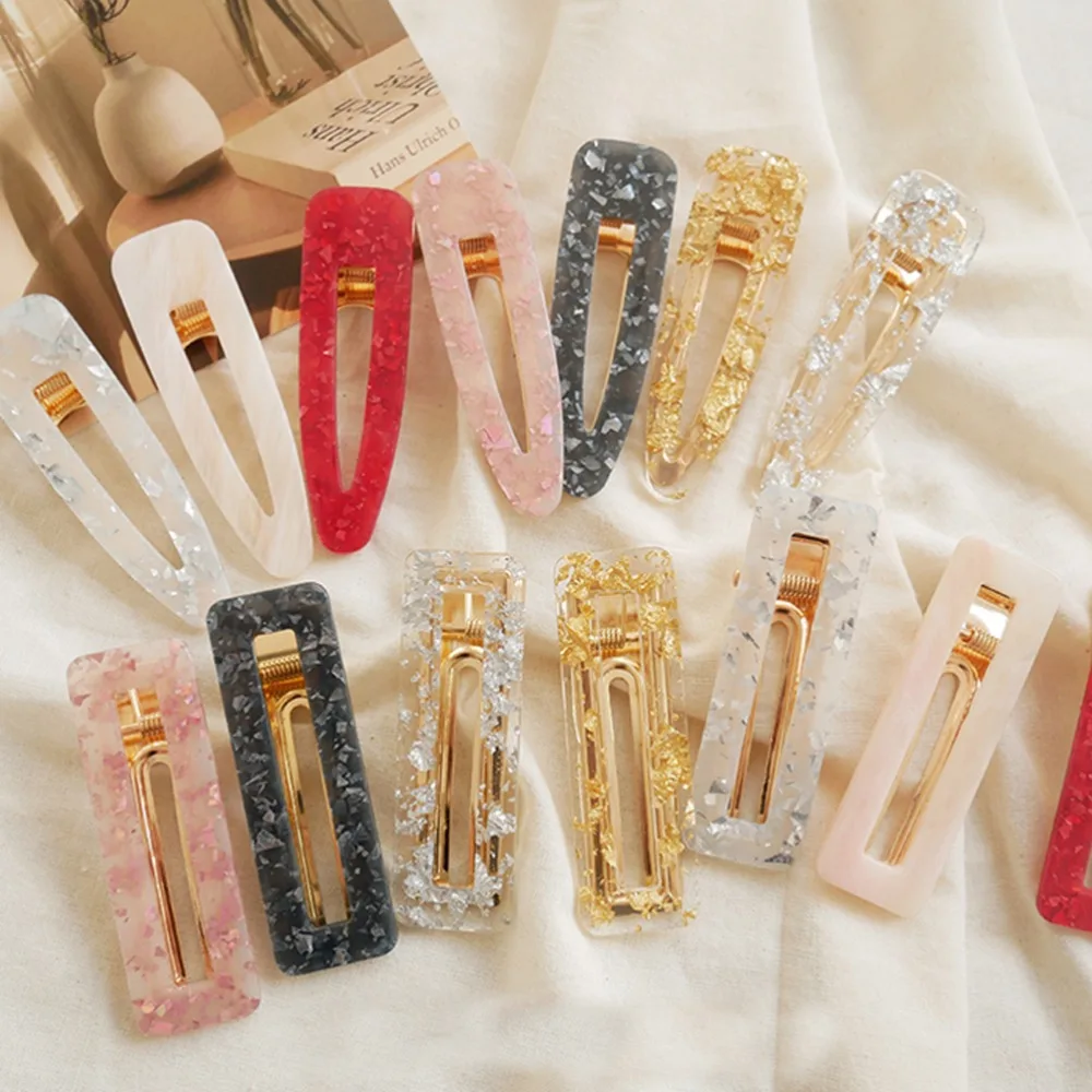 

MISM Korea Beautiful Hollow Geometric Acrylic Waterdrop Hair Clips Tin Foil Sequins Hairpins Hair Accessories for Women Girls