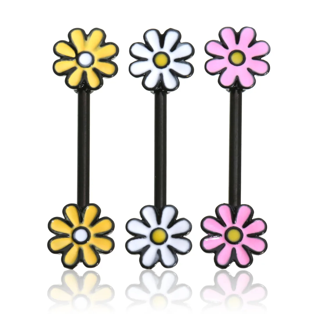New Design Surgical Steel Bar Barbell Flower Nipple Ring Body Piercing Jewelry For Women Girl Shellhard Charming nipple piercing