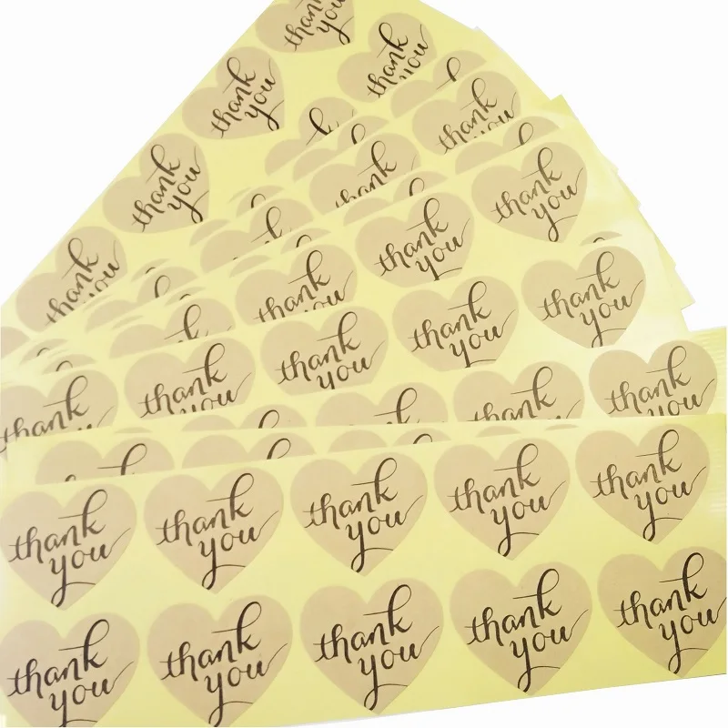

100pcs/lot Vintage Handwritten Thank You Cowhide Heart-shaped Sealing Sticker For Handmade Products
