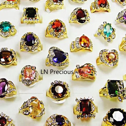 

60pcs Hot Sale Nice Rhinestone Cubic Zirconia Gold Rings For Women Jewelry Wholesale Bulks Lots Free shipping BL078