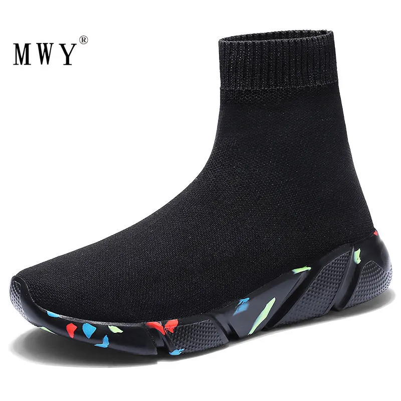 Online MWY Breathable Ankle Boot Women Socks Shoes Female Sneakers Casual Elasticity Wedge Platform Shoes zapatillas Mujer Soft Sole