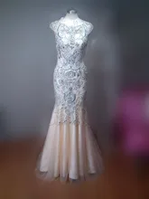 Atemberaubende Perlen Formales Kleid-kappen-hülsen Meerjungfrau Langes Abendkleid Echt Foto Benutzerdefinierte Größe