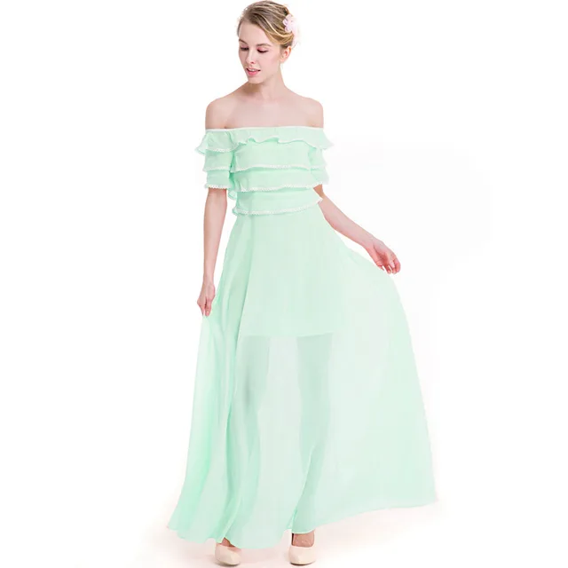 2018 Women Elegant Tube Top Maxi Beach Long Dress Spring Summer Slash