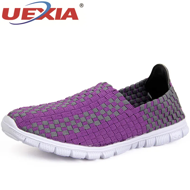 

UEXIA 2018 New Women Flats Autumn Casual Shoes Breathable Female Woven Shoes Slip On Ladies Loafers Handmade Shoes Footwear