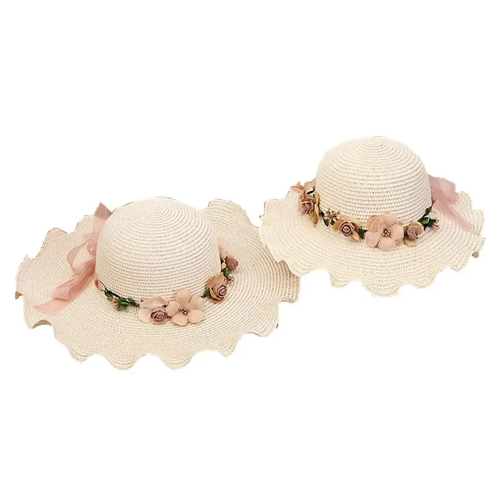 Family Matching Strew Bohemia Mom And Me Flower Lace Hat For Kids Women Girl Star Sun Caps Beach Accessories