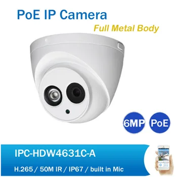 

Original DH IP Camera IPC-HDW4631C-A 6MP 50m IR Metal Casing PoE IP Dome Network Camera built in Mic