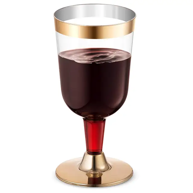 Gold Plastic Wine Glass/Wine Cups Clear Elegant Disposable Cups with
