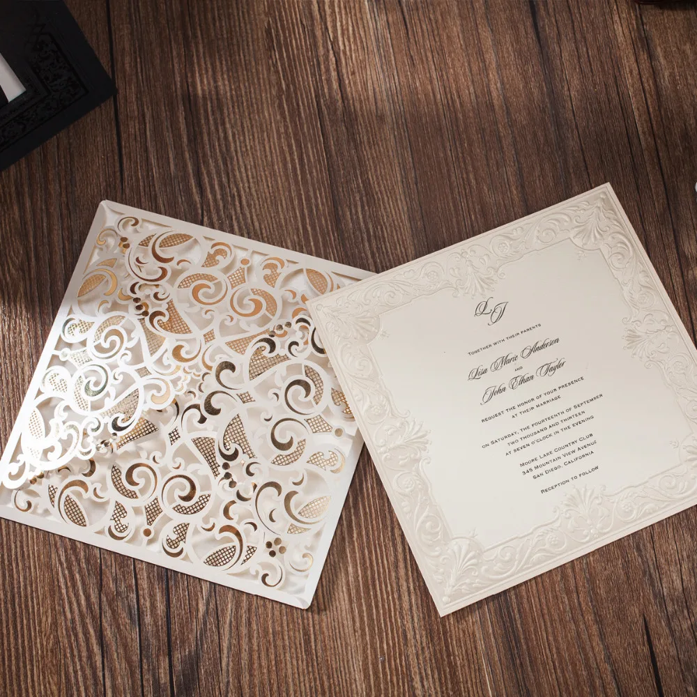  1pcs Laser Cut Wedding Invitation Cards with Envelopes RSVP and Thank You Cards for Bridal Shower E - 32994384004