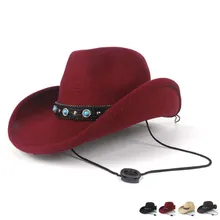 4 цвета для женщин и мужчин Шерсть полые западная ковбойская шляпа широкополый джентльмен Outblack Sombrero Hombre Джаз Шляпа fedora Шляпа