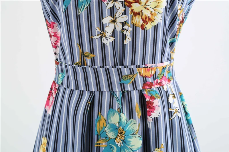 Kostlich 2018 Summer Hepburn Vintage Dress V-Neck Floral Print Dresses Women Big Swing Dress Plus Size S-2XL With Sashes Bow (8)