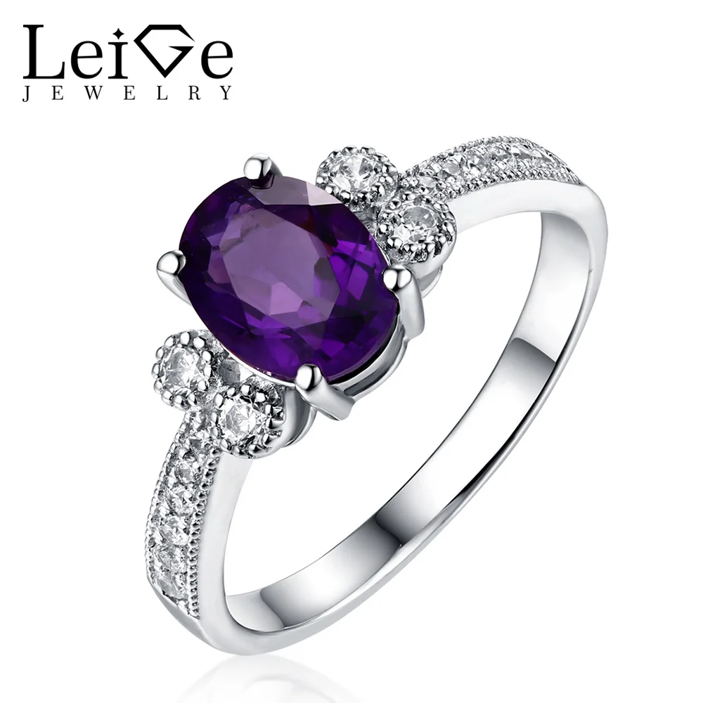 Leige Jewelry Amethyst Wedding Ring Oval Cut 925 Sterling