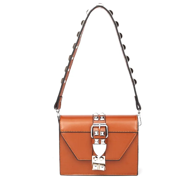 DIINOVIVO модная роскошная женская сумка в стиле панк, металлическая сумка на плечо с заклепками, дизайнерская женская сумочка, маленькие черные сумки, сумка-мессенджер WHDV0920 - Цвет: Коричневый