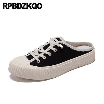 

mules slip on flats plain canvas shoes women trainers designer latest cloth black lace up slippers sneakers round toe breathable