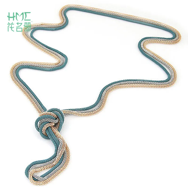 

3 pieces Composite Color Simple Sweater Necklaces Round Snake Chain Knot Pendant Neckalce for Stylish Women Jewelry Gifts