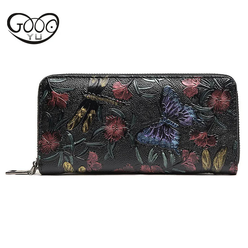 

The new women's style of the wind of the noble craft recipe retro elegant design printed wallet butterfly flower wild fashion wa