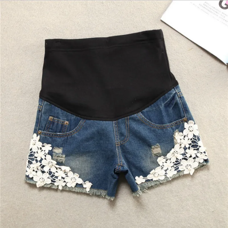 

Summer Shorts Maternity Jeans Lace Pregnancy Pants For Pregnant Women Clothes Elastic Abdominal Denim Shorts Plus Size Clothing