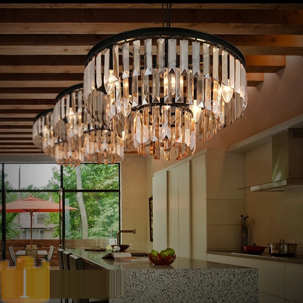 

led e27 American Vintage Iron Crystal LED Lamp LED Light Pendant Lights Pendant Lamp led Pendant Light For Dinning Room Foyer