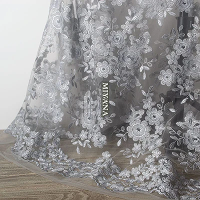 1 ярд французский Тюль кружевная ткань 130 см белый Diy Изысканная сетка кружева вышивка одежда свадебное, вечернее платье аксессуары - Цвет: gray