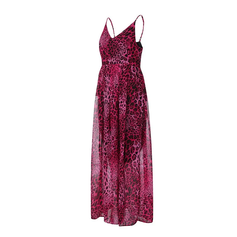 New Sexy ChiffonLeopard Print High Waist V-Neck Long Dress Summer High Street Fashion Dress For Female Vestidos #F#40DE07 (7)