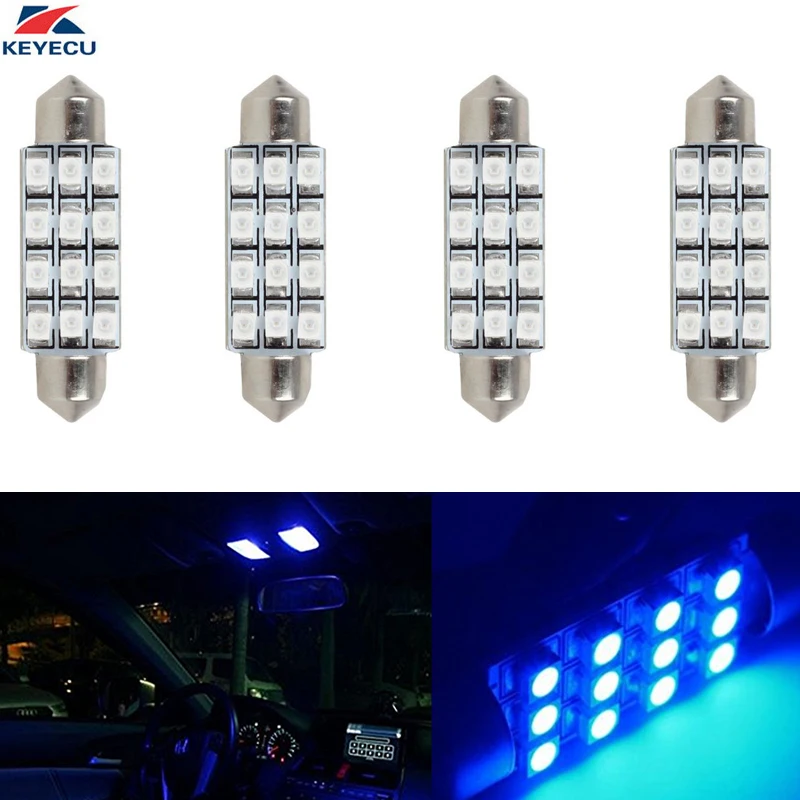 KEYECU 4PCS 12V 41MM Festoon 1210 3528 12-SMD LED Map Dome Interior Light Bulbs (Blue) | Автомобили и мотоциклы