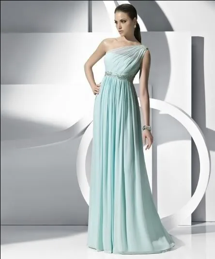 

free shipping vestido de festa 2015 new hot sexy crystal sashes Elegant Green One-shoulder long Weddings Bridesmaid Dresses