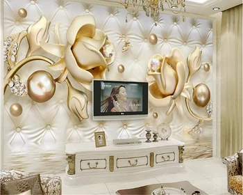 

beibehang Customizable super smooth 3d wallpaper luxury golden rose soft ball jewelry jewel TV background wall papers home decor
