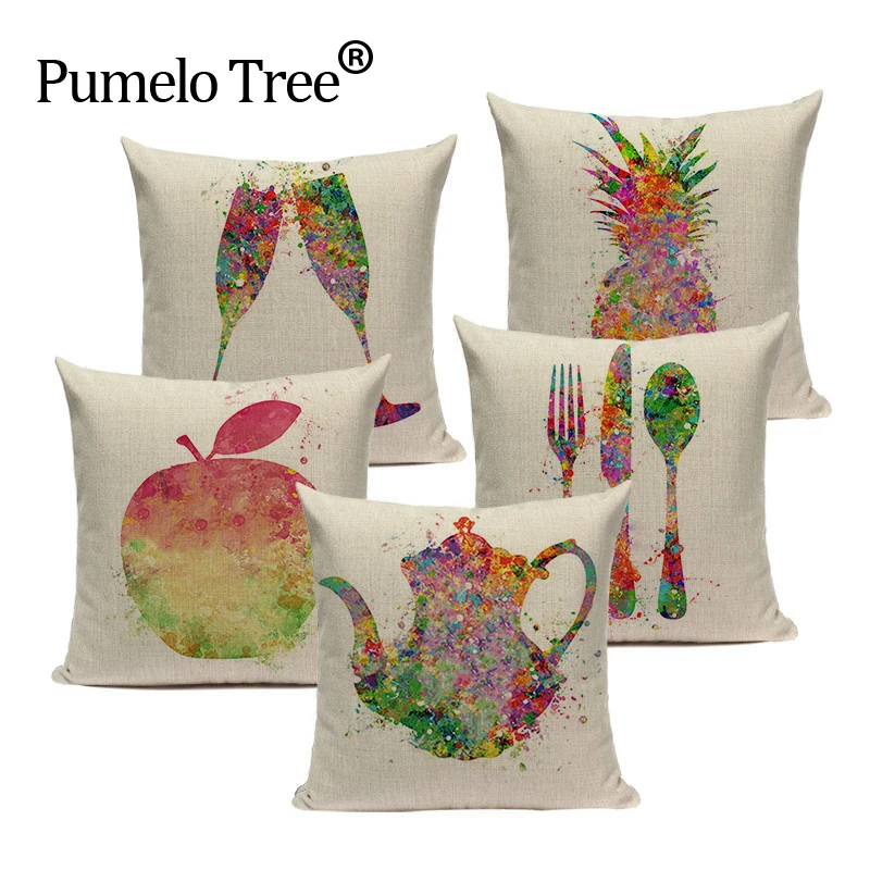 

Squre decorative cushion covers colorful Fruit apple cartoon cushions for sofa linen print throw pillows Custom gift pillowcase