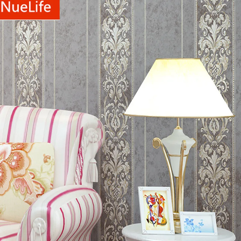 

0.53x10m European style blue flower striped pattern non-woven wallpaper living room bedroom study room wedding room wallpaper
