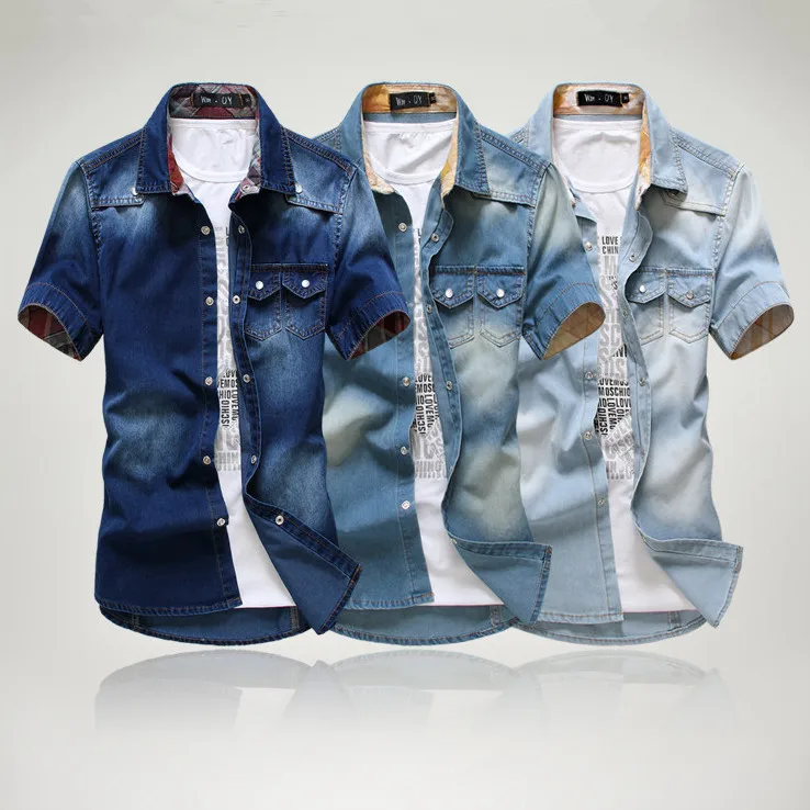 2015 explosion models spring new men's denim shirt double pocket denim ...
