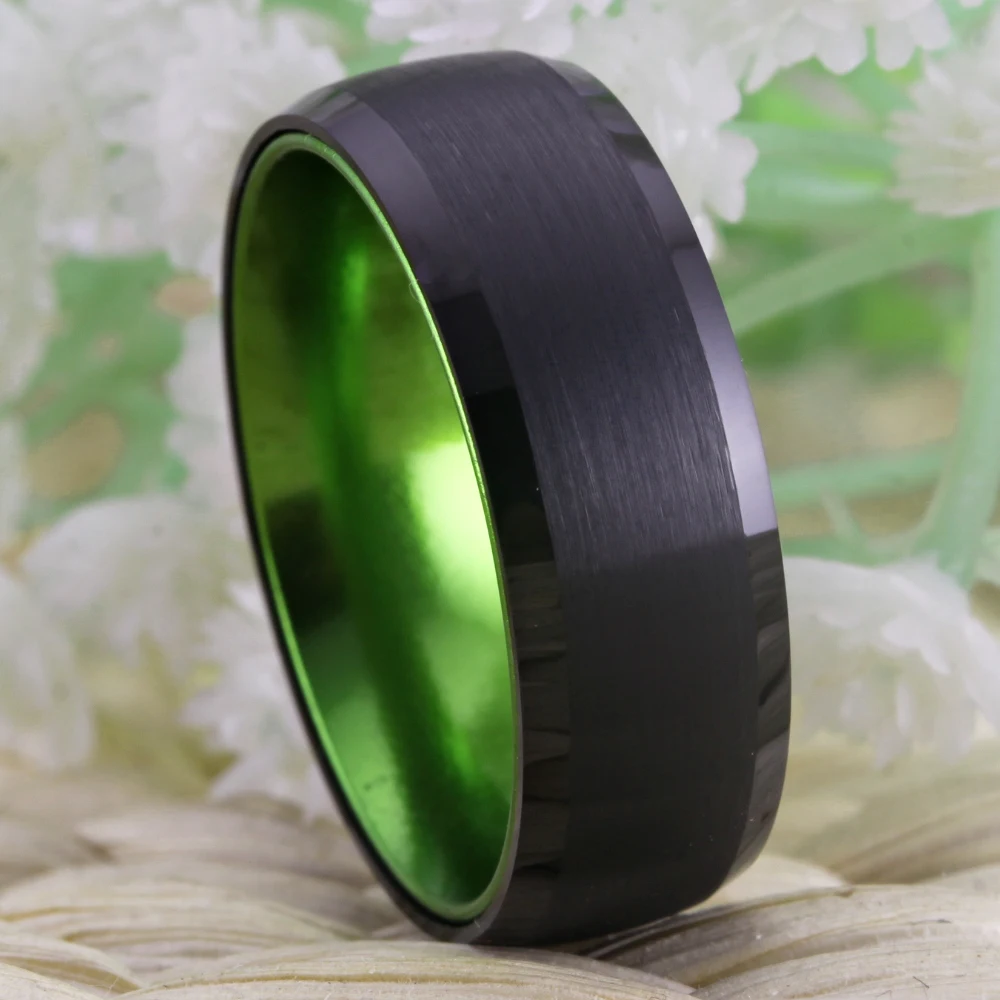 Классические кольца для мужчин и женщин свадебные ювелирные изделия обручальные кольца вольфрамовое кольцо черный Вольфрам с зеленым алюминиевым кольцом