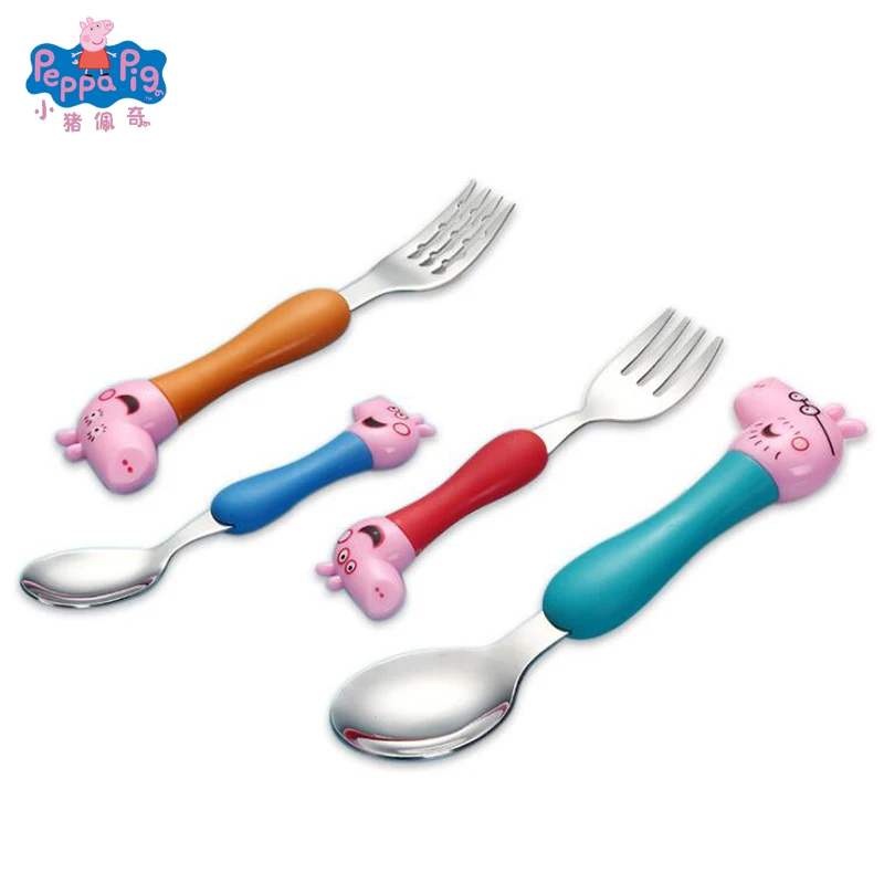 

1-4 Pcs/set Peppa Pig Tableware Spoon Cross Fork Soup Spoon Set Dining Lunch George Action Figures Toys Children Christmas Gift