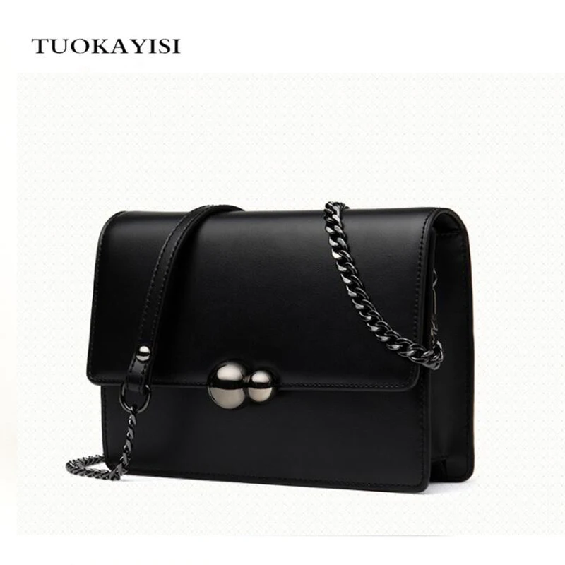 

Women Genuine Leather Mini Chains Handbags Blue Handbag Lady Shoulder Messenger Bags Beautiful Casual Tote Black Bag