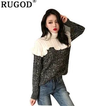 

RUGOD 2019 Fashion Patchwork Women Sweaters Turtleneck Long Sleeve Slim Women Pullovers Knitted Warm Autumn Winter Clothes