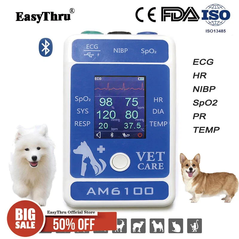 EasyThru животных медицинский AM6100 включая SpO2 измерять кровяное давление Частота пульса ЭКГ дыхания контроля температуры ветеринарное