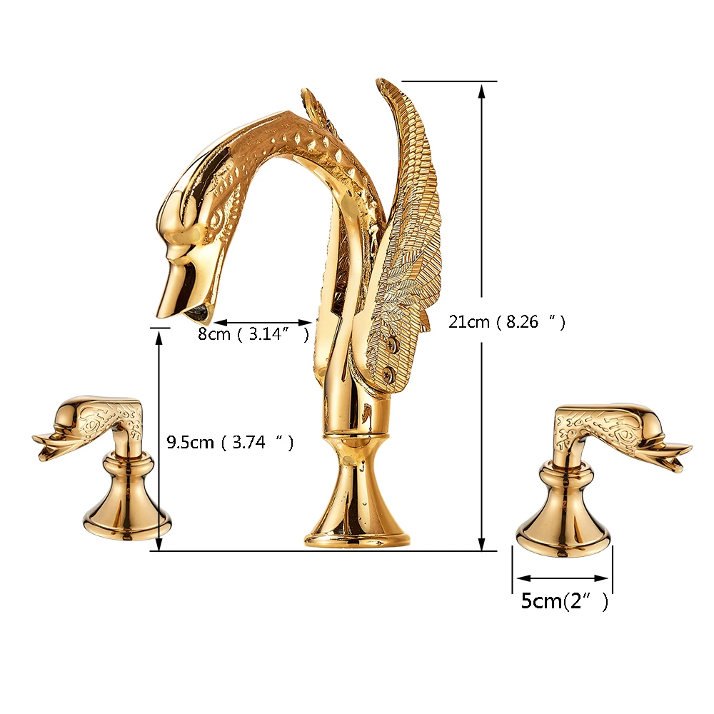 Роскошный смеситель для ванной, латунный, золотой Лебедь, кран для раковины с двойной ручкой, смеситель для раковины, смеситель для горячей и холодной воды