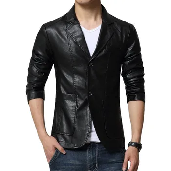 

2019 new suit leather men's cultivate one's morality leisure youth fashion pure color high-grade leather jacket lapels sizeS-7XL