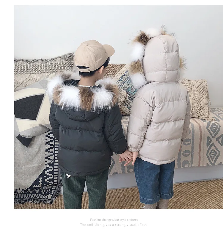 Boys Winter Jacket Coat with Natural Fur Hooded Coat Kids Girls Down Jacket Warm Parkas Kids Outwear Coat RT584