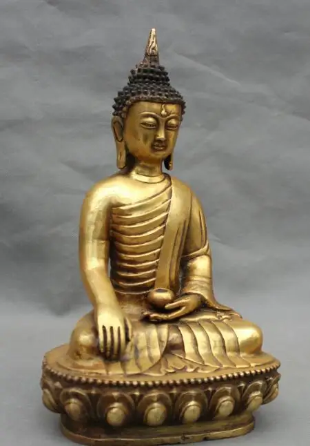 

S1626 12" Tibet Buddhism Bronze Gilt Seat Lotus Shakyamuni Amitabha Buddha Bowl Statue