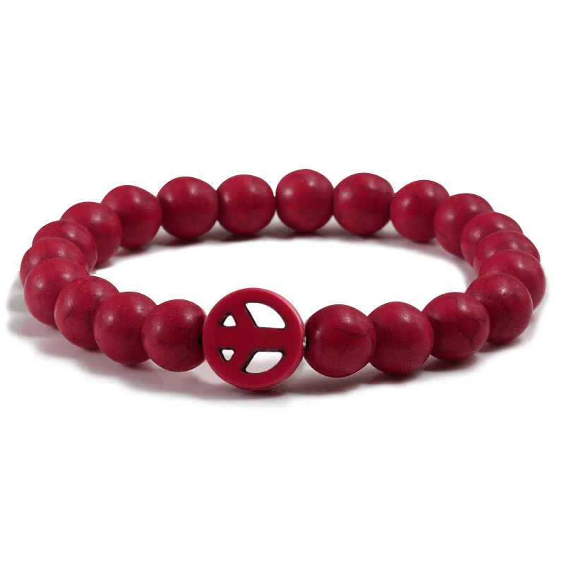 Классический знак мира Мужские Браслеты Черный Природный камень бусы из лавы пара браслет для мужчин s Женская повязка браслеты для йоги талисманы подарок - Окраска металла: All Red