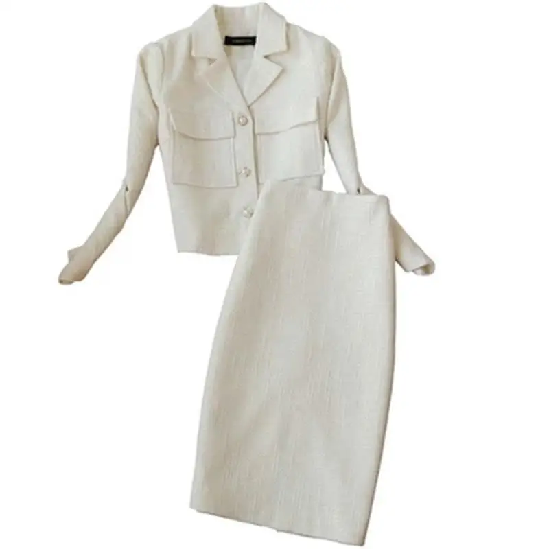 

Fashion skirt suit spring and autumn New suit female rough coat + high waist skirt suit skirt two-piece suit women Super star