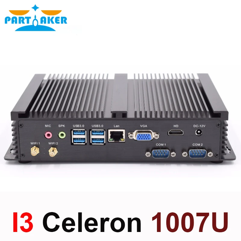 Причастником промышленного безвентиляторного Мини ПК Celeron 1037U 1007U HDMI VGA HD 4 к микро компьютер 2* RS232 COM киоск Прочный Маленький ПК