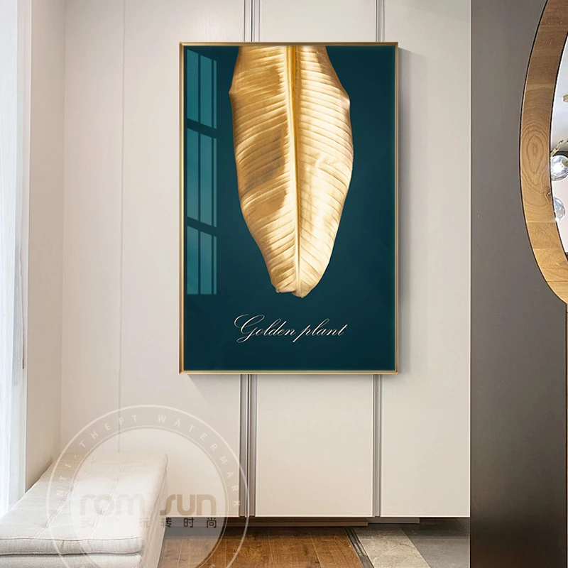 

Nordic Unique Imagen Gold Leaves Green Plant Modern Poster And Print Abstract Simple Wall Art For Living Room Aisle Home Decor
