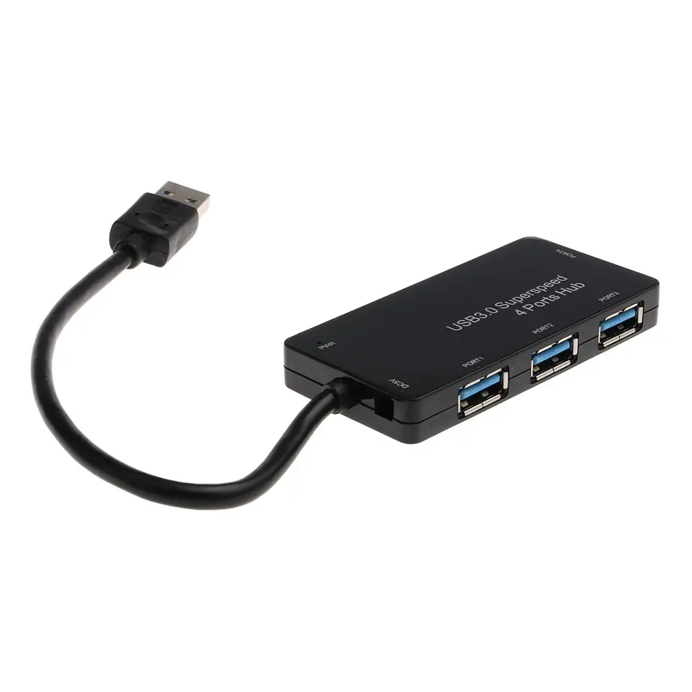 Black Super High Speed 4 Ports USB 3.0 HUB Cables Adapter