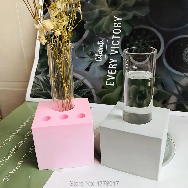 

Original concrete vase silicone mold Square Hydroponics test tube vase cement Pen holder base mold Epoxy plaster crafts decor