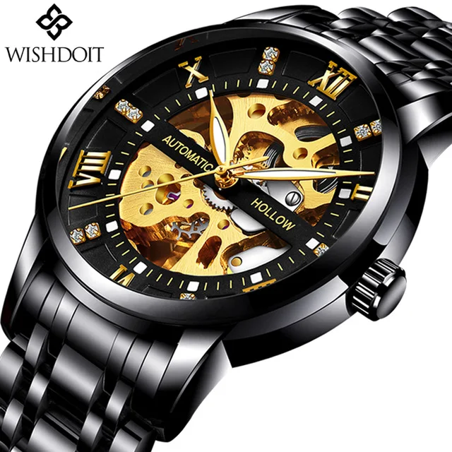 

WISHDOIT Automatic Mechanical Skeleton Mens Watches Luxury Fashion Business Watch Men Sport Waterproof Clock Relogio Masculino