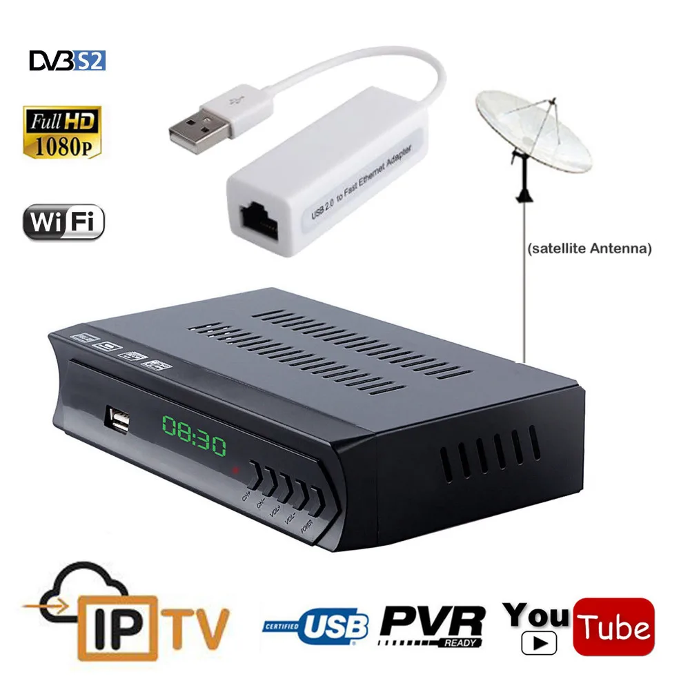 

FTA Tuner DVB-S2 Receptor 1080P Digital Satellite Receiver IPTV Combo TV Box HD AC3 (USB RJ45 Wifi) Youtube vu Biss Key Koqit K1