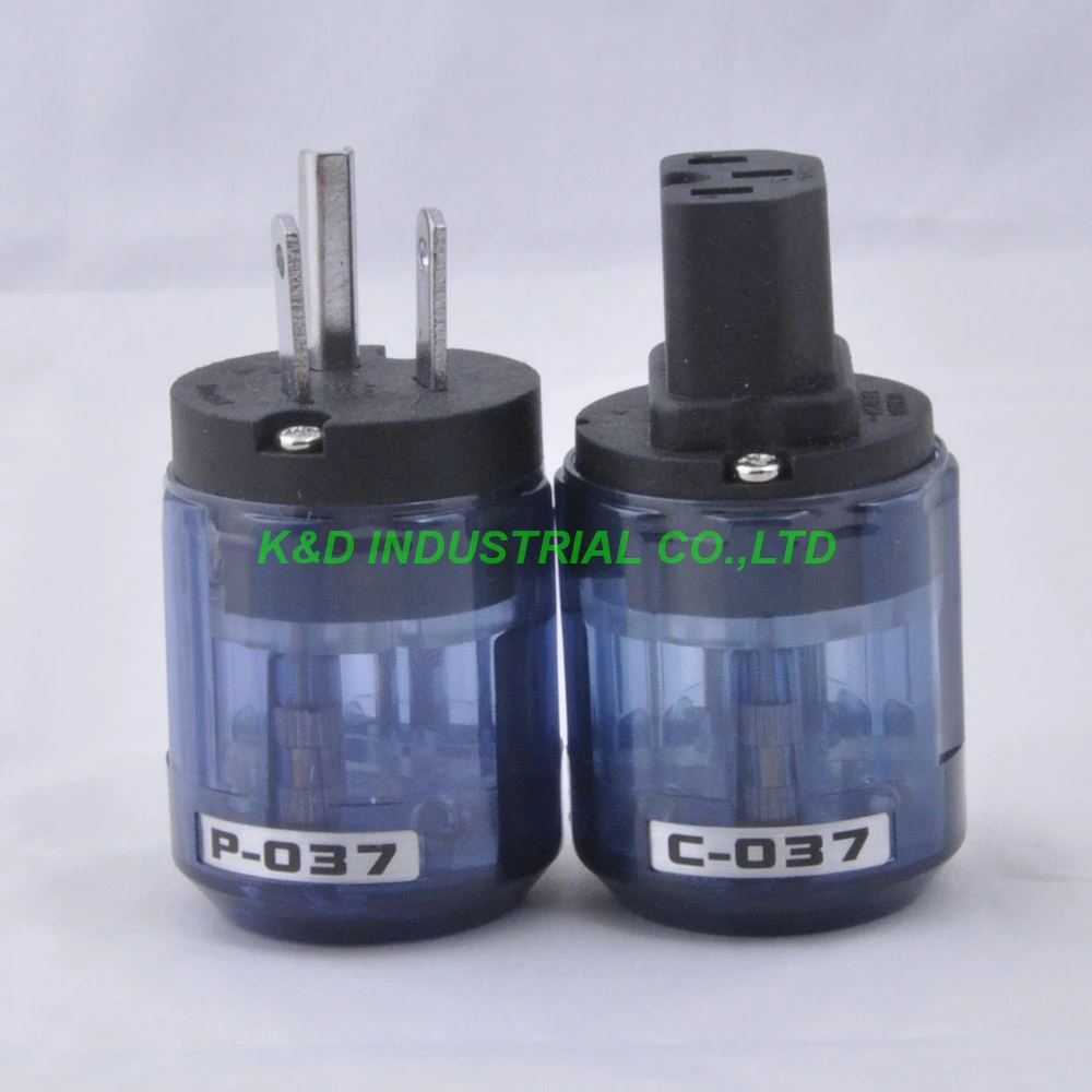 

2 Pairs Audio AMP US AC Power Plug IEC Connector Rhodium Plate Transparent Blue C037