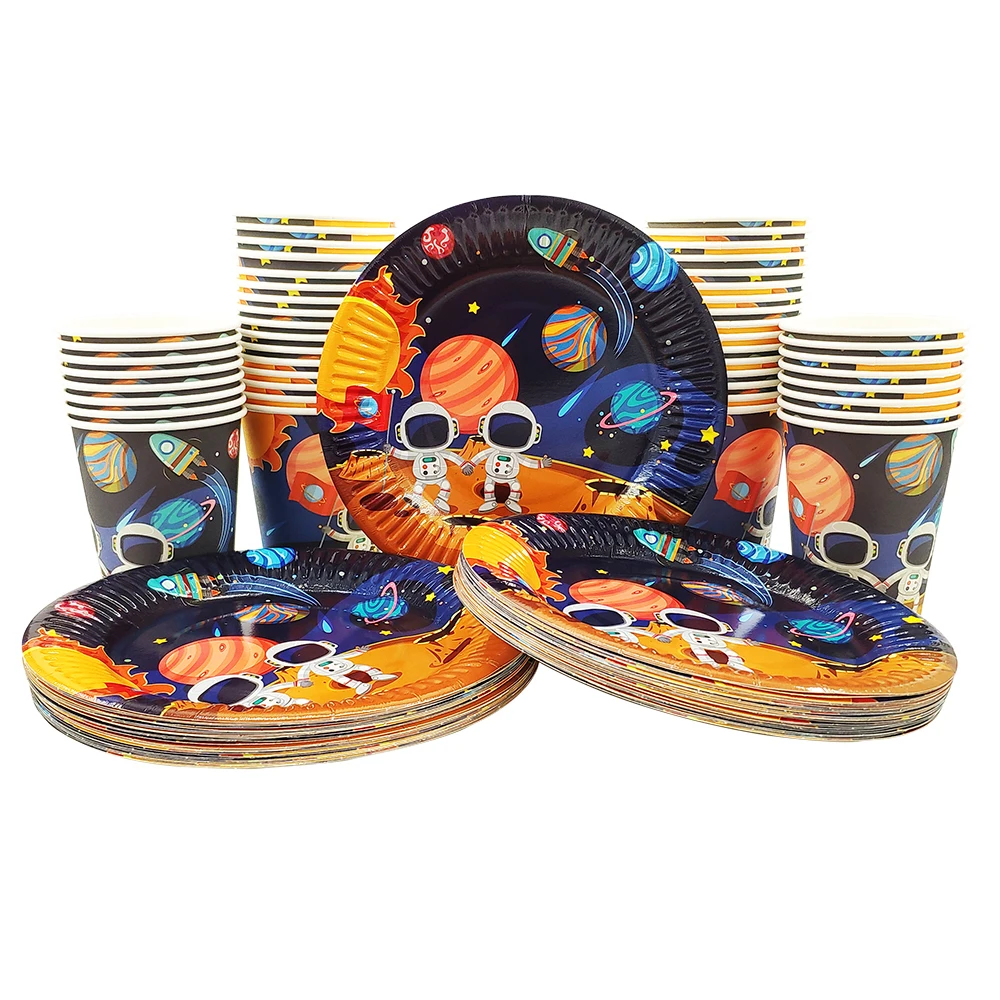 Deco. Vajilla Tazas DE PAPEL-Aventura Espacial Fiesta-cohete Robot fiesta de cumpleaños